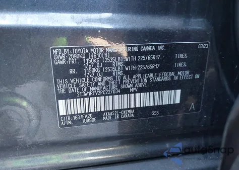 2023 Toyota Rav4 Xle из США, поврежденный, VIN 2T3W1RFV2PC227034